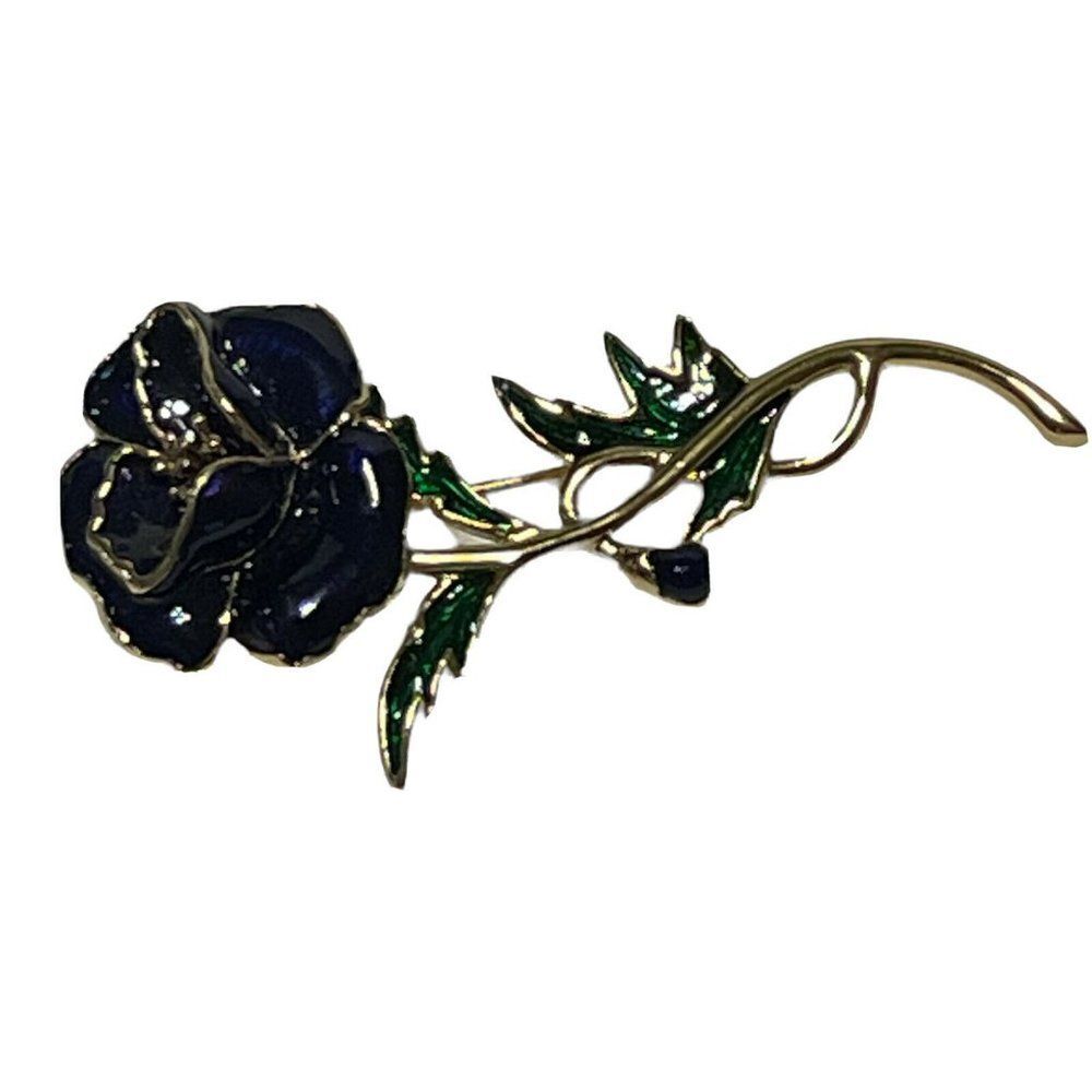 vintage Fish point pin rollover clasp blue enamel flower brooch Mcm